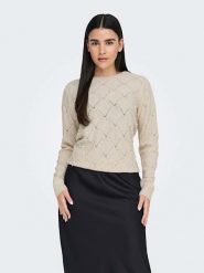 ONLY Sweter w kolorze kremowym rozmiar: L. Brązowe swetry ONLY, l, bez wzorów, ze splotem, bez ramiączek. Za 79.21 zł.
