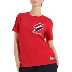 Koszulka turystyczna damska Superdry Sportstyle Chenille. Czerwone t-shirty sportowe Superdry, s, bez wzorów, z bawełny, bez ramiączek. Za 91.00 zł.