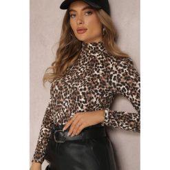 Brązowo-Biała Bluzka Panterkowa Ninge. Brązowe bluzki Renee, l, bez wzorów, z dzianiny, bez kołnierzyka, bez ramiączek. W wyprzedaży za 55.99 zł.