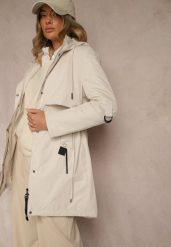 Jasnobeżowa Kurtka Typu Parka z Kapturem o Klasycznym Kroju Tulania. Brązowe kurtki Renee, l, bez wzorów, z jeansu, klasyczne, z kapturem. Za 219.99 zł.