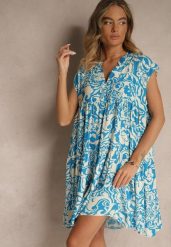 Niebieska Sukienka Oversize z Bawełny z Ornamentnym Wzorem Folazea. Niebieskie sukienki Renee, na co dzień, l, bez wzorów, z bawełny, eleganckie, bez kołnierzyka, bez ramiączek, mini, oversize. W wyprzedaży za 55.99 zł.