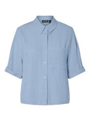 Pieces Bluzka "Vinsty" w kolorze błękitnym rozmiar: M. Niebieskie bluzki Pieces, m, bez wzorów, bez kołnierzyka, bez ramiączek. Za 83.62 zł.