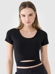 4F T-shirt crop top gładki damski - czarny XL. Czarne t-shirty 4f, xl, bez wzorów, z bawełny, sportowe, bez kołnierzyka, bez ramiączek. W wyprzedaży za 39.99 zł.