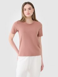 4F T-shirt regular gładki damski - brązowy L. Brązowe t-shirty 4f, l, bez wzorów, z bawełny, klasyczne, bez kołnierzyka, bez ramiączek. W wyprzedaży za 29.99 zł.