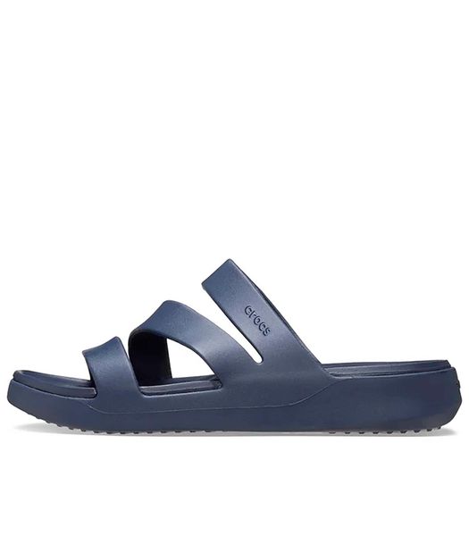 Klapki Crocs Getaway Strappy Z Klapkami Damskie. Niebieskie klapki Crocs, bez wzorów, z materiału, bez obcasa, bez zapięcia. Za 119.99 zł.