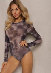 Szare Body z Siateczki z Długimi Rękawami i Wzorem Tie-Dye Itavia. Szare body i gorsety Renee, bez wzorów, z jeansu, bez ramiączek. W wyprzedaży za 63.99 zł.