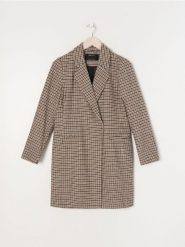 Płaszcz dwurzędowy z wełną - beżowy. Brązowe płaszcze Sinsay, l, bez wzorów, z wełny, bez kaptura. W wyprzedaży za 35.99 zł.