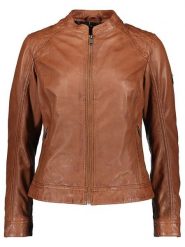 HIS Skórzana kurtka w kolorze janobrązowym rozmiar: 40. Brązowe kurtki HIS, bez wzorów, ze skóry, bez kaptura. Za 393.45 zł.