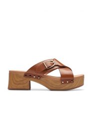 Clarks Skórzane klapki "Sivanne Walk" w kolorze jasnobrązowym rozmiar: 38. Brązowe klapki Clarks, bez wzorów, klasyczne, z otwartym noskiem, bez obcasa, bez zapięcia. Za 194.38 zł.