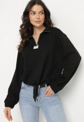 Czarna Bluza z Bawełną i Suwakiem Ściągana Sznurkami Felasa. Czarne bluzy Born2be, na wiosnę, m, bez wzorów, z bawełny, bez kaptura, trekkingowe. W wyprzedaży za 55.24 zł.