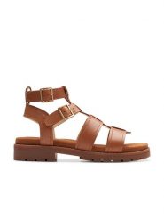 Clarks Skórzane sandały "Orinoco Cove" w kolorze jasnobrązowym na obcasie rozmiar: 37,5. Brązowe sandały Clarks, bez wzorów, z otwartym noskiem, bez obcasa, na koturnie, bez zapięcia. Za 173.60 zł.