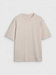 4F T-shirt oversize gładki damski - beżowy XS. Brązowe t-shirty 4f, xs, bez wzorów, z bawełny, klasyczne, bez kołnierzyka, bez ramiączek. W wyprzedaży za 39.99 zł.