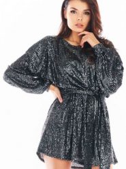 Sukienka Model A400 Cekiny Grafit - awama. Sukienki Awama, na karnawał, l, bez wzorów, z elastanu, bez kołnierzyka, plus size, bez ramiączek. Za 546.13 zł.