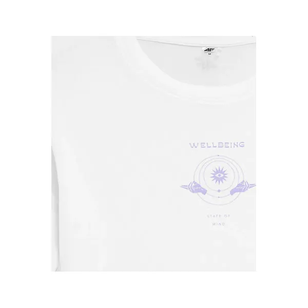 T-shirt crop top oversize do jogi damski. Białe t-shirty 4f, xs, bez wzorów, z dzianiny, bez kołnierzyka, bez ramiączek. Za 99.99 zł.