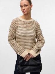 Vero Moda Sweter w kolorze beżowym rozmiar: S. Brązowe swetry Vero Moda, s, bez wzorów, ze splotem, bez ramiączek. Za 92.42 zł.