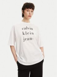 Calvin Klein Jeans T-Shirt LV047B827G Biały Relaxed Fit. Białe t-shirty Calvin Klein Jeans, s, bez wzorów, z bawełny, bez kołnierzyka, bez ramiączek. Za 99.99 zł.