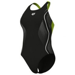 Damski kostium kąpielowy 1-częściowy Arena Grid V Back Graphic. Czarne stroje jednoczęściowe Arena, bez wzorów, sportowe. Za 230.50 zł.