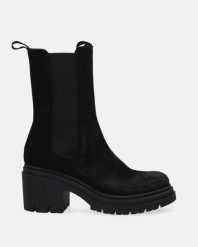CZARNE SZTYBLETY NA OBCASIE B10 CRO NERO. Czarne botki Venezia, bez wzorów, ze skóry, bez obcasa, na obcasie, bez zapięcia. Za 339.00 zł.