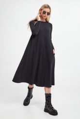 Sukienka midi Musica MAX MARA LEISURE. Czarne sukienki Max Mara Leisure, xs, bez wzorów, z dzianiny, bez kołnierzyka, bez ramiączek, midi, rozkloszowane. W wyprzedaży za 794.25 zł.