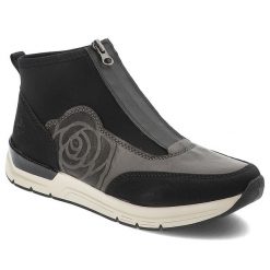 Czarne Botki Rieker Stylowe Obuwie Damskie Vegan. Czarne botki Rieker, bez wzorów, ze skóry ekologicznej, eleganckie, bez obcasa, bez zapięcia. Za 279.00 zł.