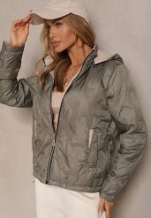 Zielona Dwustronna Kurtka z Pikowanymi Przeszyciami i Odpinanym Kapturem Zelirelle. Zielone kurtki Renee, l, bez wzorów, z jeansu, eleganckie. Za 189.99 zł.