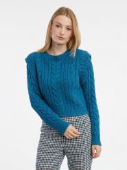 Orsay Sweter w kolorze niebieskim rozmiar: XL. Niebieskie swetry Orsay, xl, bez wzorów, ze splotem, bez ramiączek. Za 56.93 zł.