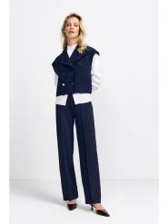 Rich & Royal Spodnie w kolorze granatowym rozmiar: 42. Niebieskie spodnie materiałowe Rich & Royal, bez wzorów, z materiału, z podwyższonym stanem. Za 208.36 zł.