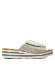 Rieker Klapki V0290-90 Srebrny. Szare klapki Rieker, bez wzorów, z syntetyku, bez obcasa, bez zapięcia. Za 279.99 zł.