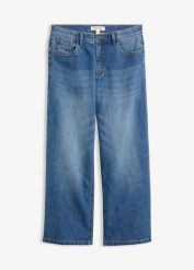 Jeansy wide leg, średni stan. Czarne jeansy bonprix, bez wzorów, z jeansu. Za 117.99 zł.