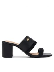 Tommy Hilfiger Klapki Leather & Suede Block Heel Mule FW0FW08530 Czarny. Czarne klapki Tommy Hilfiger, bez wzorów, ze skóry, bez obcasa, bez zapięcia. Za 369.99 zł.