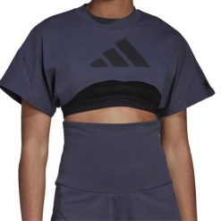 Koszulka treningowa damska Adidas Yoga Tee. Niebieskie t-shirty sportowe adidas, xs, bez wzorów, z bawełny, bez ramiączek. Za 124.00 zł.