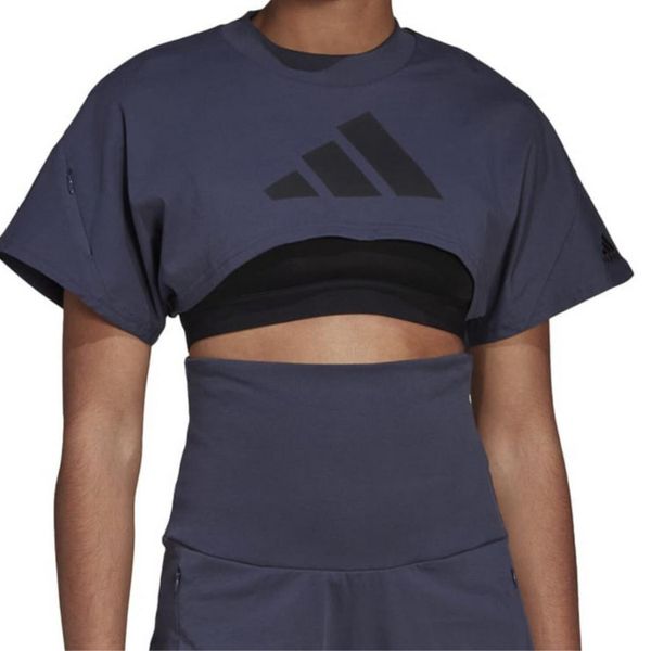 Koszulka treningowa damska Adidas Yoga Tee. Niebieskie t-shirty sportowe adidas, xs, bez wzorów, z bawełny, bez ramiączek. W wyprzedaży za 96.00 zł.