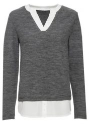 Cienki sweter z koszulową wstawką. Czerwone swetry bonprix, bez wzorów, bez ramiączek. Za 112.99 zł.