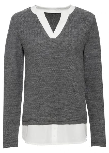 Cienki sweter z koszulową wstawką. Czerwone swetry bonprix, bez wzorów, bez ramiączek. Za 107.99 zł.