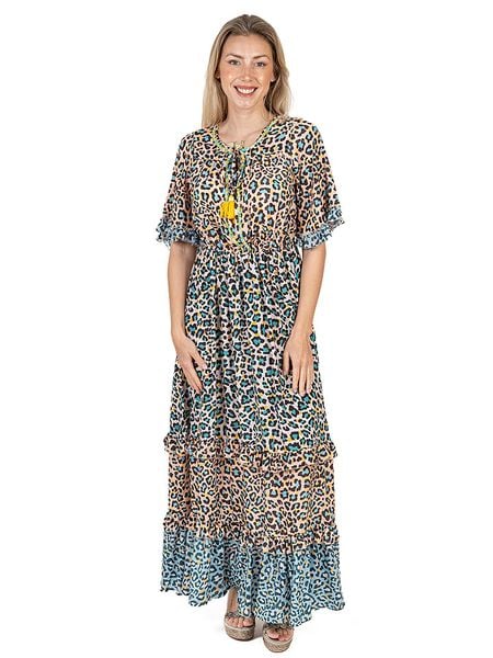 Isla Bonita by SIGRIS Sukienka w kolorze brzoskwiniowo-turkusowo-czarnym rozmiar: L. Pomarańczowe sukienki Isla Bonita by SIGRIS, na co dzień, l, bez wzorów, z bawełny, bez kołnierzyka, bez ramiączek, maxi, proste. Za 157.35 zł.