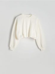 Krótka bluza ze ściągaczem - złamana biel. Bluzy Reserved, l, bez wzorów, z bawełny, bez kaptura. Za 89.99 zł.