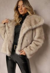Beżowa Elegancka Kurtka Futerko z Kołnierzem Vertirida. Brązowe kurtki Renee, na zimę, xl, bez wzorów, z futra, eleganckie, bez kaptura. W wyprzedaży za 160.99 zł.