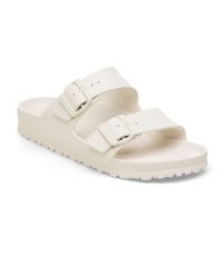 Klapki damskie Birkenstock Arizona Eva. Białe klapki Birkenstock, bez wzorów, z materiału, klasyczne, bez obcasa, bez zapięcia. Za 284.00 zł.