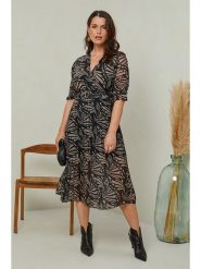 Curvy Lady Sukienka w kolorze czarno-beżowym rozmiar: 44/46. Brązowe sukienki Curvy Lady, bez wzorów, z tkaniny, klasyczne, bez kołnierzyka, bez ramiączek, midi. Za 127.65 zł.
