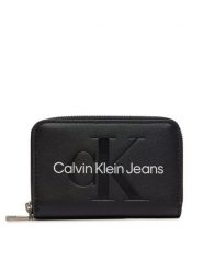 Calvin Klein Jeans Mały Portfel Damski Zip Around Mono K60K612255 Czarny. Czarne portfele Calvin Klein Jeans, bez wzorów, z jeansu. Za 169.99 zł.