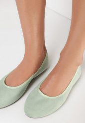 Zielone Balerinki Nixethis. Zielone baleriny Born2be, z aplikacjami, z materiału, eleganckie, z okrągłym noskiem, bez obcasa, na płaskiej podeszwie, bez zapięcia. W wyprzedaży za 37.49 zł.