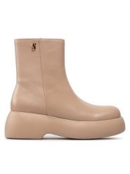 Simple Botki SL-26-02-000039 Beżowy. Brązowe botki Simple, bez wzorów, ze skóry, bez obcasa, na koturnie, bez zapięcia. Za 299.99 zł.