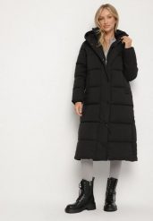 Czarna Pikowana Kurtka Zimowa z Kapturem i Rozcięciami na Napy Acalte. Czarne kurtki Born2be, na zimę, l, bez wzorów, z jeansu, biznesowe, z kapturem. Za 289.99 zł.