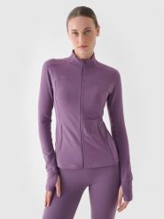 4F Bluza treningowa slim szybkoschnąca damska - fioletowa XS. Fioletowe bluzy bez kaptura 4f, xs, bez wzorów, z dzianiny, bez kaptura, do biegania. Za 99.99 zł.