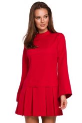 Elegancka sukienka mini z kontrafałdami czerwona. Czerwone sukienki Sukienki.shop, xxl, bez wzorów, eleganckie, bez kołnierzyka, bez ramiączek, mini, rozkloszowane. Za 279.00 zł.