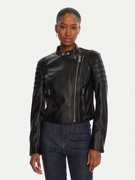 Guess Kurtka z imitacji skóry W5YL19 WHDS0 Czarny Regular Fit. Czarne kurtki Guess, xl, z aplikacjami, ze skóry, bez kaptura. Za 419.99 zł.