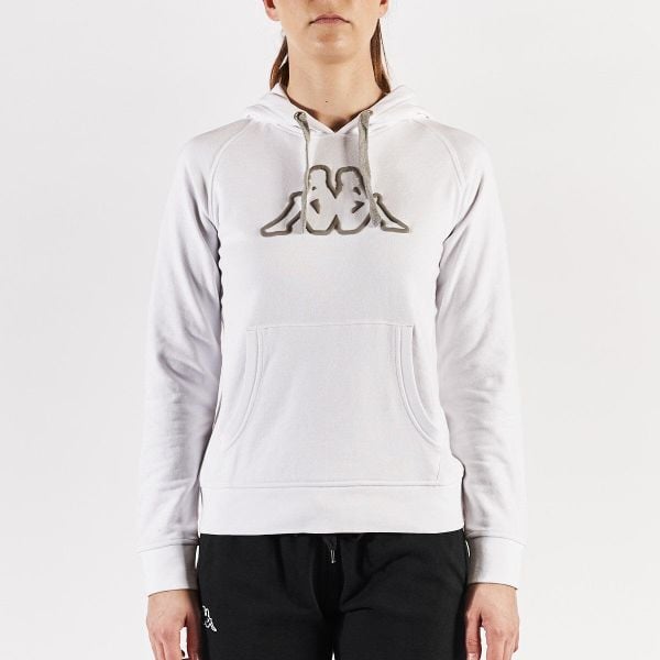 Bluza z kapturem Damska Kappa Biały. Białe bluzy Kappa, m, bez wzorów, z bawełny, sportowe, bez ramiączek, z kapturem. Za 233.95 zł.