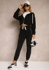 Czarny Komplet Dresowy z Dodatkiem Bawełny Spodnie z Gumką w Talii Bluza z Kapturem Sesaria. Czarne bluzy Renee, l, bez wzorów, z bawełny, młodzieżowe, bez ramiączek, z kapturem. W wyprzedaży za 111.99 zł.