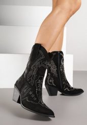 Czarne Botki Typu Kowbojki na Obcasie Ozdobione Cyrkoniami Rilionea. Czarne botki Born2be, bez wzorów, z jeansu, bez obcasa, na obcasie, bez zapięcia. Za 169.99 zł.