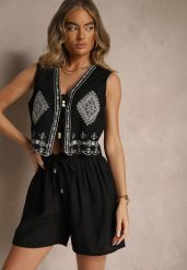 Czarne Szorty z Bawełny High Waist z Wiązaniem Filorella. Czarne szorty Renee, bez wzorów, z bawełny. W wyprzedaży za 35.99 zł.